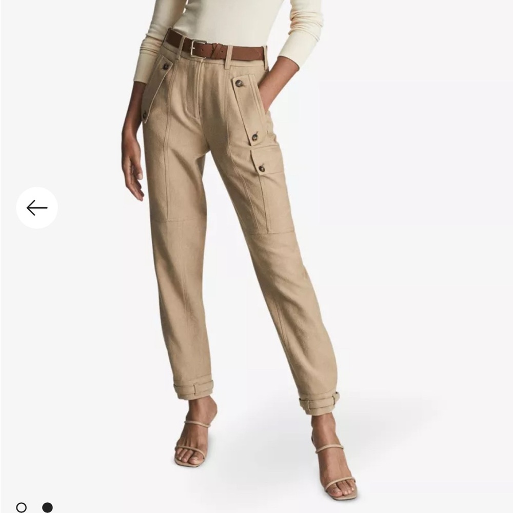 Reiss Tan High-Waisted Trousers with Tapered Silhouette